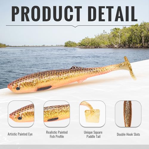 TRUSCEND Shadtale Easy Catch Soft Fishing Lures with BKK Hooks - Trembly Sinking and Vibrating Swim for More Bites, Pre-Rigged Swimbaits for Bass, Trout, Crappie, Walleye, Freshwater Saltwater Fishing - color: F2-3.35",0.2oz,10pcs