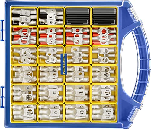 haisstronica 220PCS Tinned Copper Wire Lugs Kit,110PCS AWG 8 6 4 2 1 Heavy Duty Battery Cable Lug Ends Ring Terminal Connectors,Electrical Eyelets with 110PCS 3:1 Heat Shrink Tubing - color: Tinned Copper, size: 220 PCS