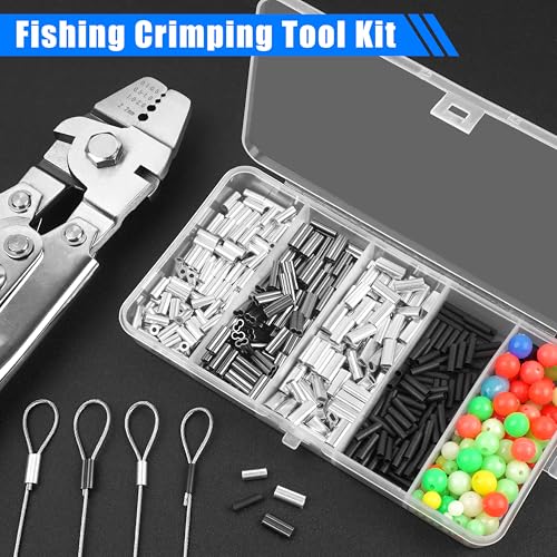 Fishing Crimping Tool Kit Fishing Crimping Pliers Stainless Steel Wire Crimping Tool with 500pcs Crimp Sleeves Set, 4 Size Crimp Sleeves Fishing Tackle Pliers - color: Stainless Steel Crimping Pliers