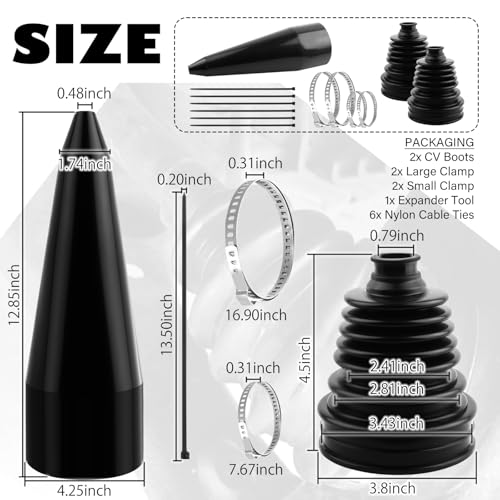 2PCS CV Boot Repair Kit with Expander Tool and Clamps,Silicone CV Axle Boot Repair Kit for 2.41" 2.81" 3.43" Calibers, Tie Rod Boots for Joint Dustproof and Waterproof