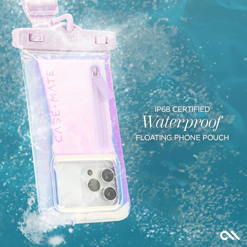 Case-Mate Soap Bubble IP68 Waterproof Large Phone Pouch - Iridescent | Zip Pocket for 3 Cards & Cash - Floating Phone Case w/Crossbody Lanyard -Fits All Phones -Beach Cruise Ship Travel Essentials - color: Iridescent w/ Zip Pocket