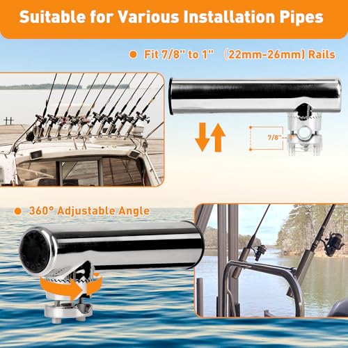 2 Pack Fishing Rod Holders for Boat Rail Mount, Stainless Steel Clamp on Rod Holder for Marine Boat, Fishing Boat, Pontoon, Jon Boat - style: Fit 7/8" to 1" Rail Bottom Clevis