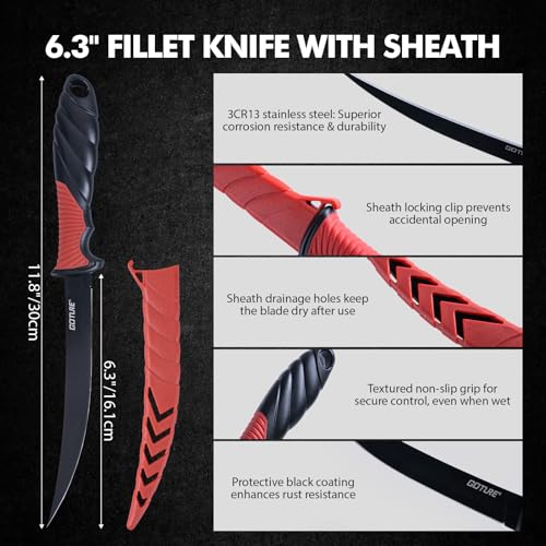 Goture Fishing Tool Kit,Fishing Pliers,Fillet Knife with Sheath,Fish Lip Gripper,Fish Hook Remover,Lanyard,Line Scissors,Sharpener,Stainless Steel Soap,Saltwater Gear Kit,Red/Pink,Gifts for Men/Women - color: A4:10pcs Fishing Tool Kit