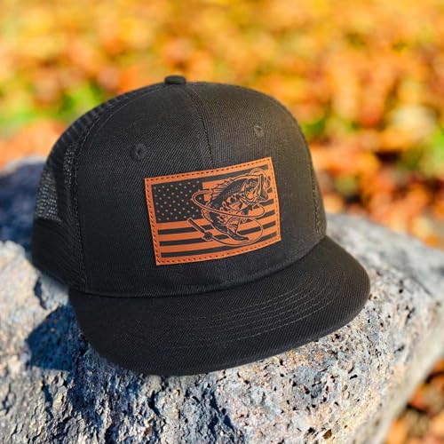 Fishing Gifts for Men - Snapback & Trucker Hats - American Flag Outdoor Fishing Hat - color: 10.black Flatbrim (Bassflag)