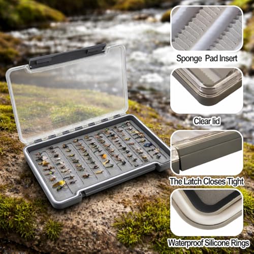 Aventik Waterproof Fly Box Clear Lid with Deep Design Silicone Tackle Box for Large Flies & Jig Heads Durable Lightweight Fly Fishing Storage Case(H048XLA) - style: H048XLA