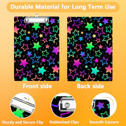 Colorful Star Clipboard, Decorative Clip Board with Metal Clip Cute Plastic Clipboards A4 Standard Size 8.5" x 12.5" for Nurses, Students, Office - color: Colorful Star