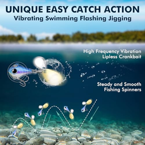 TRUSCEND Vibespinner Easy Catch Fishing Lures with BKK Hooks, Tail Spinner Baits with 4 Actions, Vibrating Swimming Flashing & Jigging for More Bites, Spoon Lures for Bass Trout Crappie Walleye Pike - color: A3-1/2oz-14g