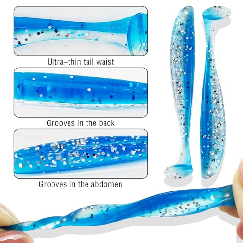Fishing Soft Plastic Lures | Paddle Tail Swim Baits, Swim Baits for Bass Fishing, Paddle Tail, Crappie Lures - color: F-100PCS