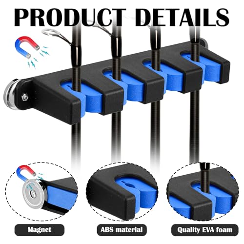 Seenelling 2 Pcs Magnetic Fishing Rod Holder for Car Fishing Pole Rack Vertical Rod Storage Holders for Truck Bed Boat Wall Garage Door - color: Blue, size: 4 Rods