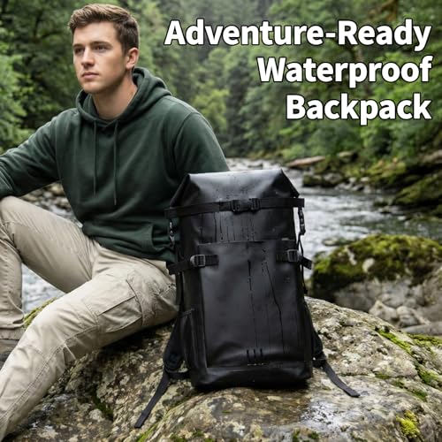 Waterproof Dry Bag,Heavy Duty Hiking Backpack Roll-Top Closure Bag for Kayaking, Hiking, Camping, Boating- Men/Women ﻿ - color: black