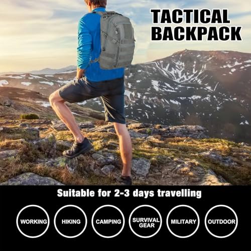 Small Tactical Hiking Backpack, 12L MOLLE Bookbag Daypack for Travel | MOLLE webbing expands carry options;compact,lightweight design fits hiking,school,camping,travel and daily use - color: Grey