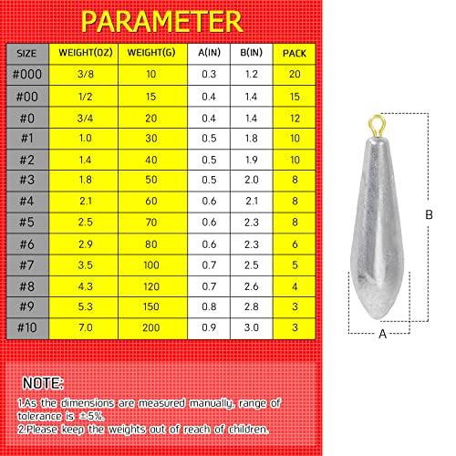AMYSPORTS Drop Shot Fishing Weights Kit Lead Freshwater Fishing Sinkers Bass Casting Removable Fishing Weights Saltwater Streamlined - size: Size2 (1.4oz.) 10 pcs