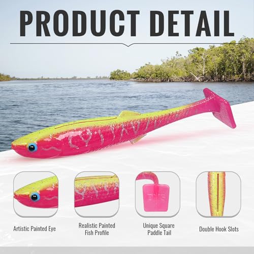 TRUSCEND Shadtale Easy Catch Soft Fishing Lures with BKK Hooks - Trembly Sinking and Vibrating Swim for More Bites, Pre-Rigged Swimbaits for Bass, Trout, Crappie, Walleye, Freshwater Saltwater Fishing - color: F-2.5",0.08oz,12pcs