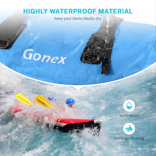 Gonex 40L 60L 80L Extra Large Waterproof Duffle Travel Dry Duffel Bag Heavy Duty Bag with Durable Straps & Handles for Kayaking Paddleboarding Boating Rafting Fishing - color: Light blue, size: 60L