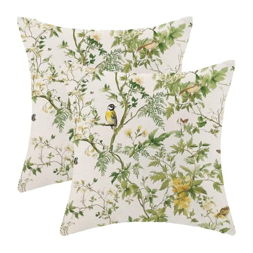 Chinoiserie Pillow Covers 16 x 16 Set of 2, Spring Bird Floral Green Throw Pillow Covers Farmhouse Pillowcase Home Decor for Couch Sofa Outdoor - color: Chinoiserie-a, size: 16" x 16" (Pack of 1)
