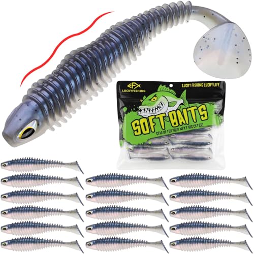 LUCKYFISHING Paddle Tail Swimbaits 10/16/20 PCS Fishing Lures Soft Plastic Lures for Trout Crappie Walleye Soft Baits for Bass Fishing Freshwater Saltwater 4.1/3.5/3/2.5 Inch - color: Blue Pearl, size: 3 inch-16pcs