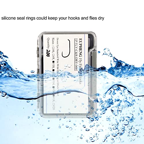 EUPHENG Barbless Fly Fishing Hooks Dry Nymph Wet Shrimp Jig Hooks for Fly Tying Assorted with Waterproof Hook Box - style: 9214-dry Hooks Qty 200
