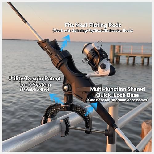Hitorhike Fishing Rod Holder with Aluminum Alloy Base and One-Click Lock System Fits Round Square Tubes 0.59"~4.53" Enlarged Clamp Range for Boat Kayak Fishing - style: Powerlock Fishing Rod Holder-2 Pack