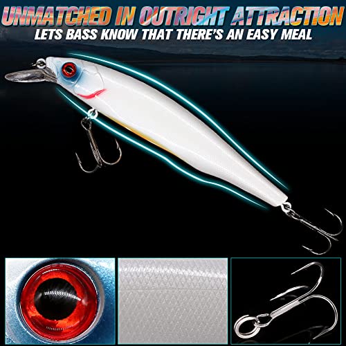 XFISHMAN Jerkbait Kit - Minnow Lure - Suspending - Bass, Smallmouth Bass, Walleye, Largemouth Bass - 1 Piece - color: Ghost-Pearl, size: 85mm（3-1/3"in）