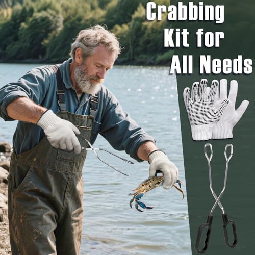 QualyQualy 9 Pack Crab Throw Line Length 30FT/9.14M Weighted Crab Trap Line Kit with Tong, Measuring Tool and Gloves Crabbing Equipment Combo - color: Crab Trap Line Kit - 9