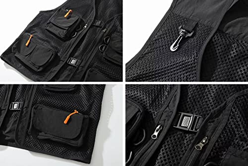 Men Mesh Breathable Multi-Pocket Vest Outdoor Travelers Fly Fishing Photography - color: Black, size: Medium