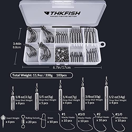 THKFISH Fishing Weights Sinkers Set, 28PCS Fishing Sinker Drop Shot Weights Kit,Drop Shot Rig Wacky Hooks for Saltwater Freshwater Bass Fishing - size: C-103pcs-Weight Kit