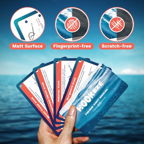 HOOK-EZE Fishing Knot Tying Cards, Waterproof Pocket Guide to 12 Essential Knots with Zinger Retractor, Fishing Gifts Gear Accessories for Men & Cool Gadgets Stuff Suppliers Tool for Beginner