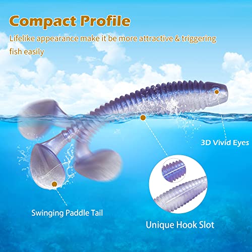 5/6Pcs Pre-Rigged Soft Plastic Lures, Paddle Tail Swimbait, Jig Heads for Bass, Walleye, Pike, Trout, Redfish Fishing - color: Model H
