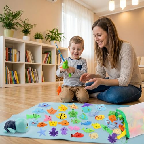 AUUGUU Magnetic Fishing Pool Toys Game, Water Table Bathtub Bath Toy - Pole Rod Floating Fish, Birthday Party Gifts for Toddler Age 3 4 5 6 Year Old, Kids Outdoor Toys - style: 4 fishing rods + fish