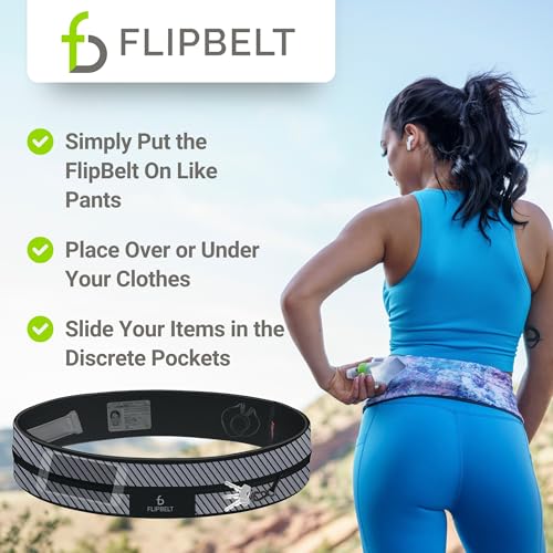 FlipBelt Classic Running Belt, Phone Holder for Running, Money Belt Pouch - color: Reflective Black, size: Extra Small