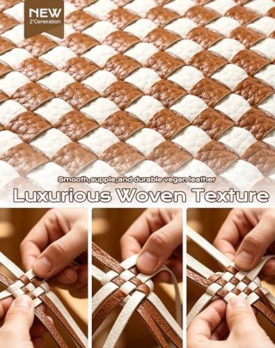 Trendy Woven Checkered Crossbody Bum Bag for Women，PU Leather Checkered Purse Fanny Packs Belt Bag (Woven Bum Bag - Brown White) - color: Woven Bum Bag - Brown White