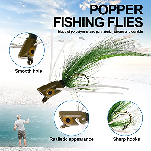 30 Pcs Fly Fishing Poppers Flies Kit, Topwater Bass Popper Lures with Hooks Colorful Freshwater Fly Popper Assortment for Bluegill Panfish Perch Crappie(Size 8 and 10 - color: Various Colors