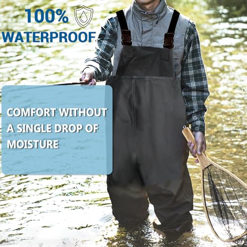 Fishing Chest Waders and Waist Wader Pants for Men, Waterproof PVC Lightweight Bootfoot Black Insulated Wading - size: 10
