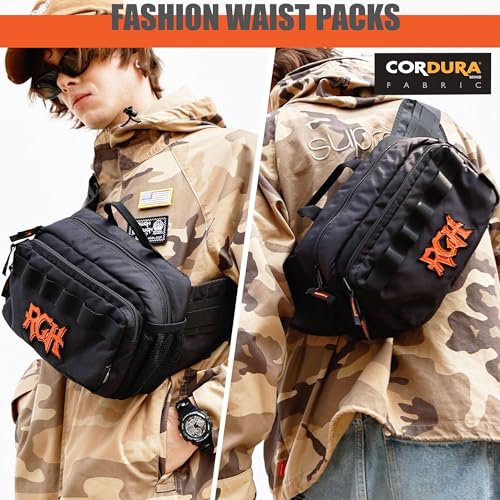 Rough Enough Tactical Fanny Pack for Men Crossbody Fashion Waist Packs with Molle System Stormproof Cordura Hiking Travel Fishing Chest Bag Black