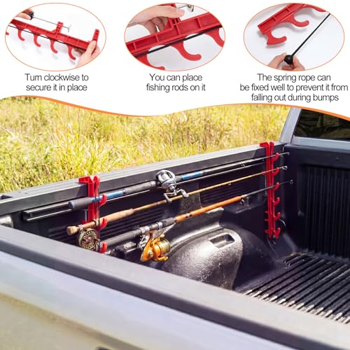 2 Sets Truck Bed Fishing Rod Holder, Fishing Pole Rack for Truck Holds 4 Rods, Fits 2.36" Thick Rails, Easy Install Kayak & Fly Rod Storage Stand - color: Red, style: 6 Holes