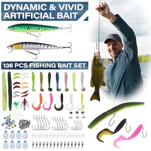 Fishing Backpack with Tackle Boxes,Waterproof Fishing Shoulder Bag for Fishing Gear,Fish Bag with 136 Pcs Fishing Lures Kit,Fish Hook Remover Tool,Fish Lip Gripper,Fishing Plier,Gifts for Men (Black) - color: Black
