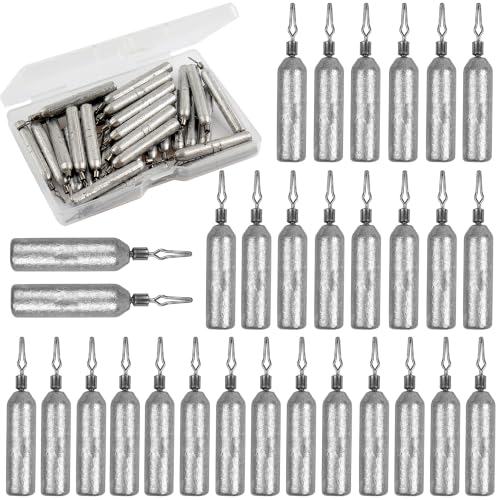 Fishing Drop Shot Weights Saltwater Fishing Sinkers Dropshot Fishing Sinker Skinny Pencil Shaped with Barrel Swivels Snagless Sinker Rig Fishing Weights for Freshwater Bass Fishing Lures - style: 1/8oz - 30pcs