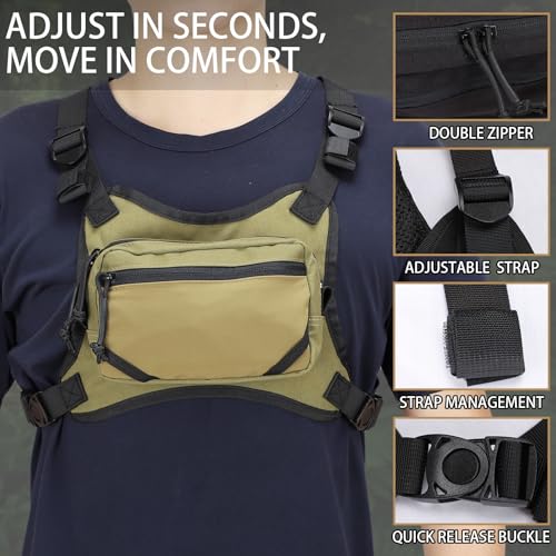 MGFLASHFORCE Chest Bag for Men and Women, Chest Rig Pack Front EDC Pouch Running Vest Phone Holder for Workout, Hiking and Outdoor Sports (Green) - color: Green