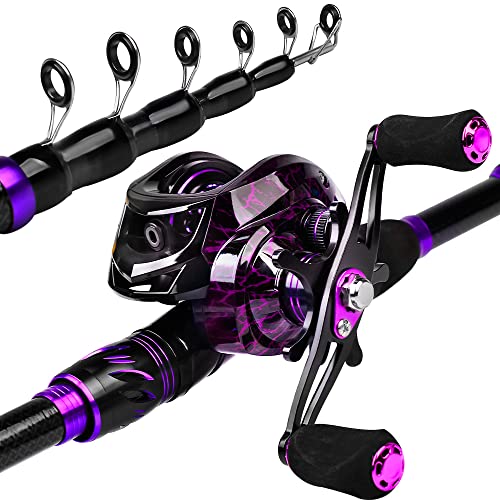 Fishing Rod and Reel Combo - 6.9ft Telescopic Spincast Rod with Left Handed Baitcasting Reel Combos - Sea Saltwater Freshwater Ice Bass Fishing Tackle Set - Fishing Rods Kit - color: A:Baitcasting Combo 6.9FT+Left Handed Reel, size: 2.1M/6.9ft-CATW10