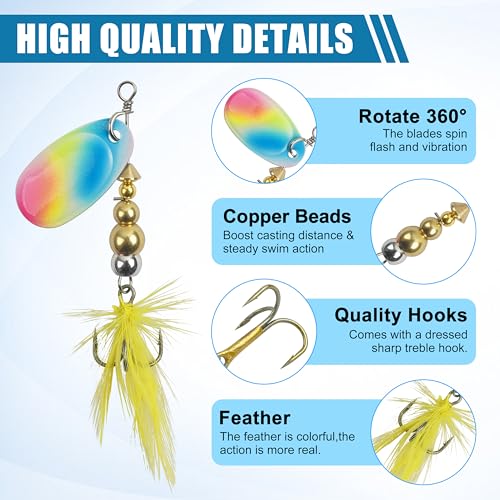 Spinnerbaits Rooster Bait Tail Fishing Lures Kit Inline Spinner Spoon Lures Bass Salmon Trout Hard Metal Spinner Baits for Saltwater Freshwater - style: 5pcs Spinnerbaits-d