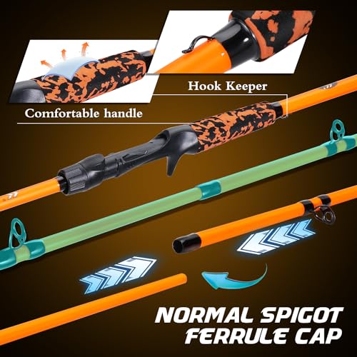 Sougayilang Baitcaster Combo, IM7 Graphite 2Pc Blank Rods,M/MH Power,EVA Handle & Stainless Steel Guides，7.1:1 Gear Ratio, 18LB Drag for Bass, Walleye, Pike - color: orange-left, size: 7'00''-Medium Heavy