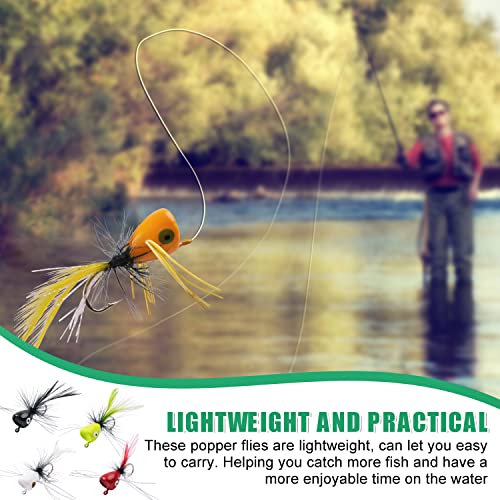 Fly Fishing Popper Lures Kit,Bass Poppers Flies Dry Fly Fishing Flies Panfish Bluegill Popper Bait Bug with Hooks for Freshwater - color: Black-10pcs