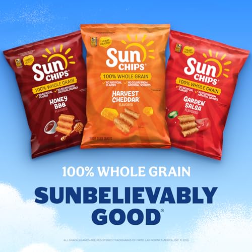 SunChips 100% Whole Grain Chips, Variety Pack, 1 oz Bags, Pack of 21, No Artificial Flavors, No Colors from Artificial Sources