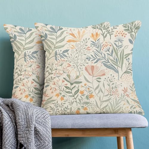 Spring Pillow Covers 16 x 16 Set of 2, Sage Green Leaf Floral Throw Pillow Covers Linen Farmhouse Flowers Pillowcase Home Decor for Couch Sofa Outdoor Bedroom - color: Chinoiserie-5, size: 16" x 16" (Pack of 1)