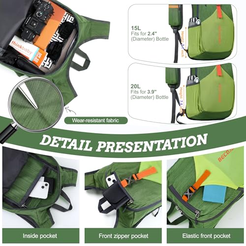 BECOJADDE 15L Small Hiking Backpack for Men Women Foldable Packable Back Pack Ultralight Hiking Daypack for Travel Camping Outdoor, Olive Green - color: Olive Green, size: 15L