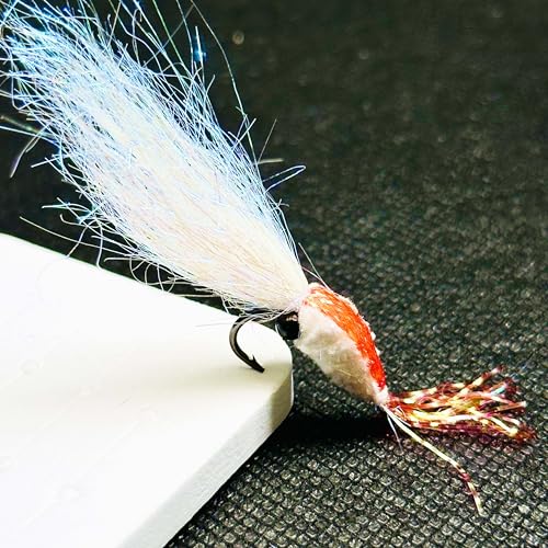 8Pc Bionics Crystal Flash Silk Shrimp Artificial Lures Fly Fishing Flies Saltwater Freshwater Bait Fishing for Bass Trout Salmon Hook Size #6 - color: Red