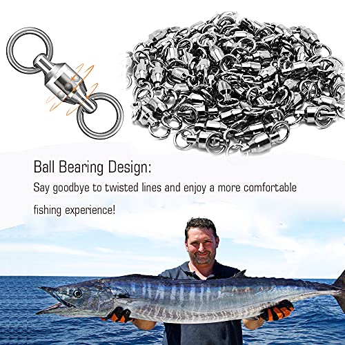 AMYSPORTS Barrel Ball Bearing Swivel Saltwater Rolling Fishing Swivels Stainless Steel High Strength Connector Bearings Solid Welded Rings Black Nickel - size: Size 4+4 (110lb) 25 pcs