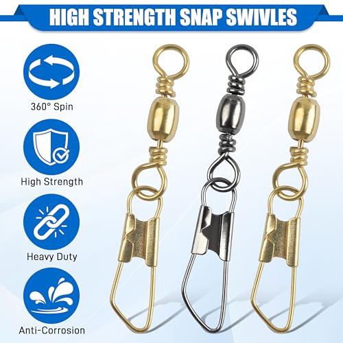 SILANON Fishing Barrel Swivel with Safety Snap,145/160pcs High Strength Fishing Snap Swivels Stainless Steel Line Connector Saltwater Fishing Tackle Accessories - style: 160pcs Kit (2,4,6,8,10#)