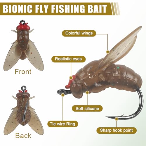 Bionic Fly Fishing Bait, Flies Fishing Lures Kit Trout Jigs Swimbaits Dry Flies Fly Fishing Lures Fish Attractant Fly Fishing Hook for Saltwater Freshwater Bass Panfish 15mm - color: Brown-18pcs