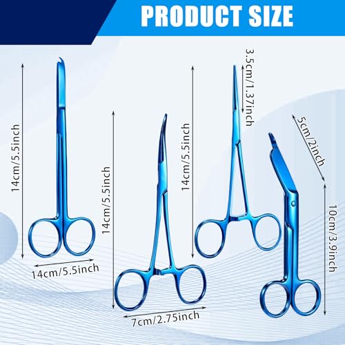 BBTO Hemostat Curved and Straight Hemostat Forceps Piercing Pliers Forceps, Stainless Steel Straight and Curved Pliers, Fishing Tweezer(Blue,4 Pcs) - color: Blue